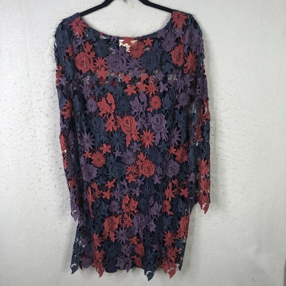 Moulinette Soeurs Dress Womens 6 Navy Floral Lace Long Sleeve Anthropologie - Picture 2 of 16